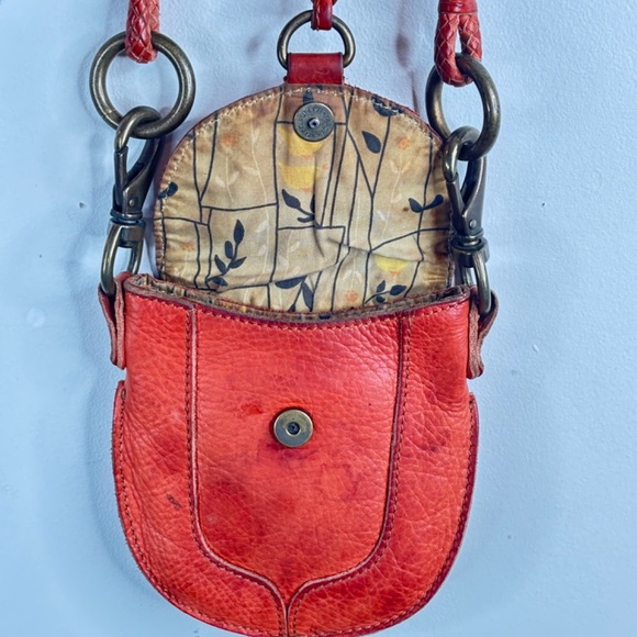 VTG Y2K FOSSIL Crossbody Pouch Bag Burnt Orange Pebble Leather Bobble Micro Mini - Picture 4 of 11